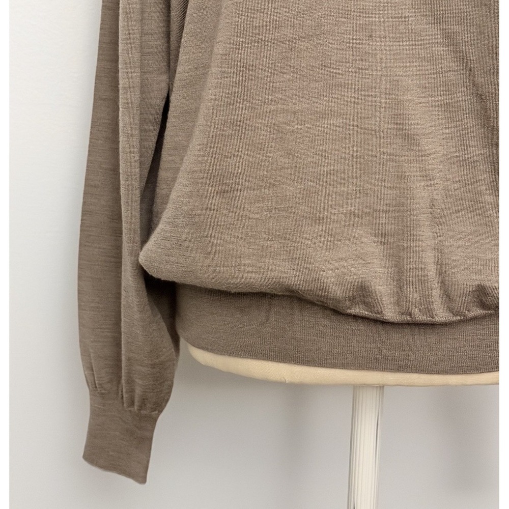 Brunello Cucinelli Cashmere Wool Blend V Neck Beige Brown Sweater Men's Large/52 - Picture 6 of 14